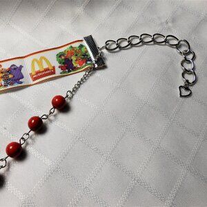 No618 Statement handmade two rows choker necklace with McDo patterned ribbon